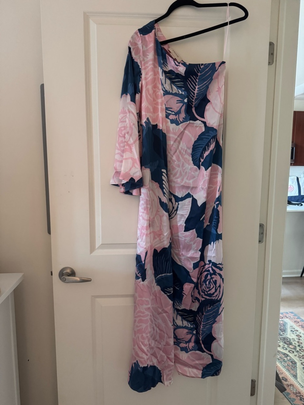 One-Shoulder Floral Maxi Dress in Pink and Navy